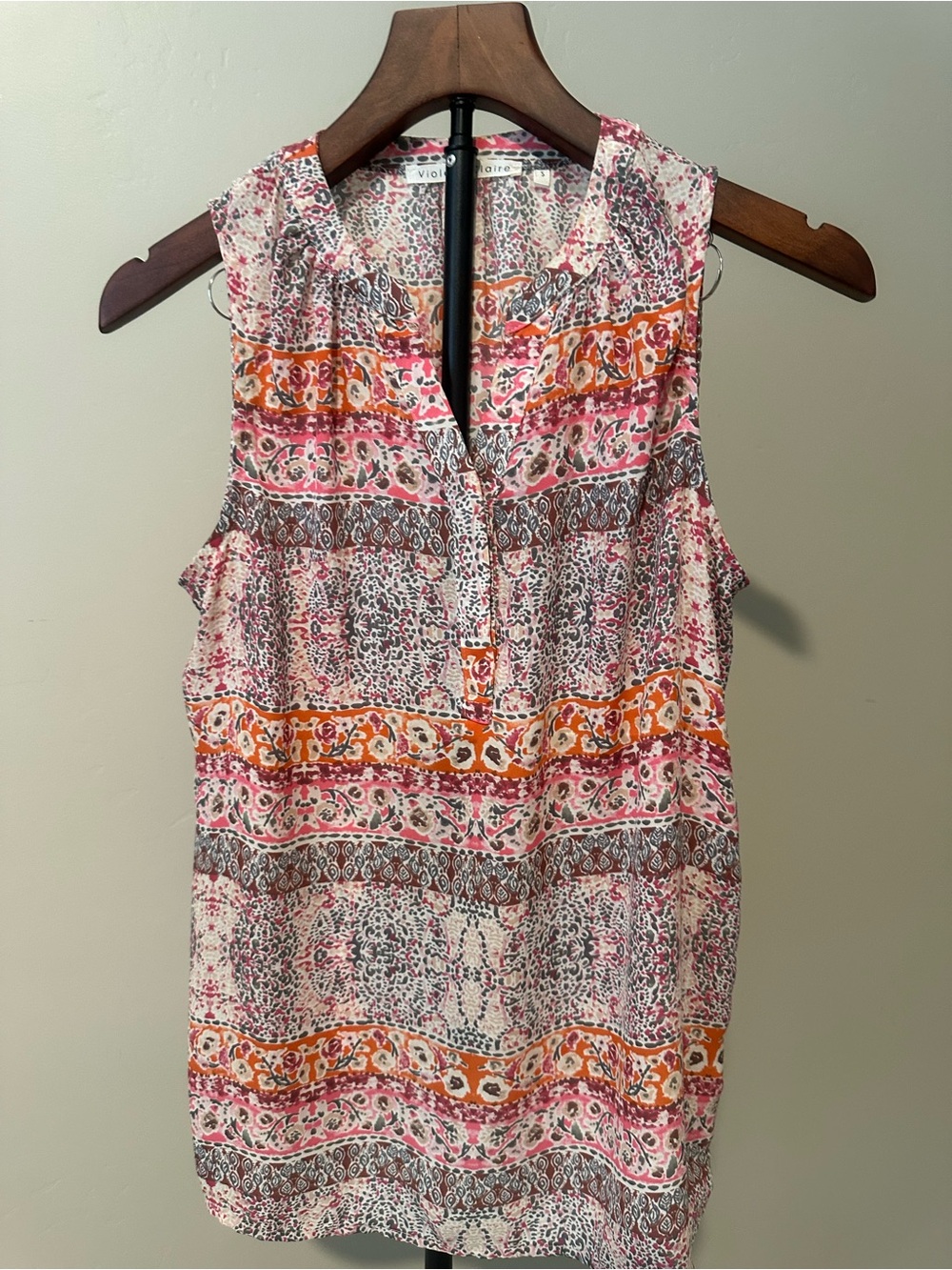 Violet & Claire Pink, Orange & White Printed Sleeveless Blouse